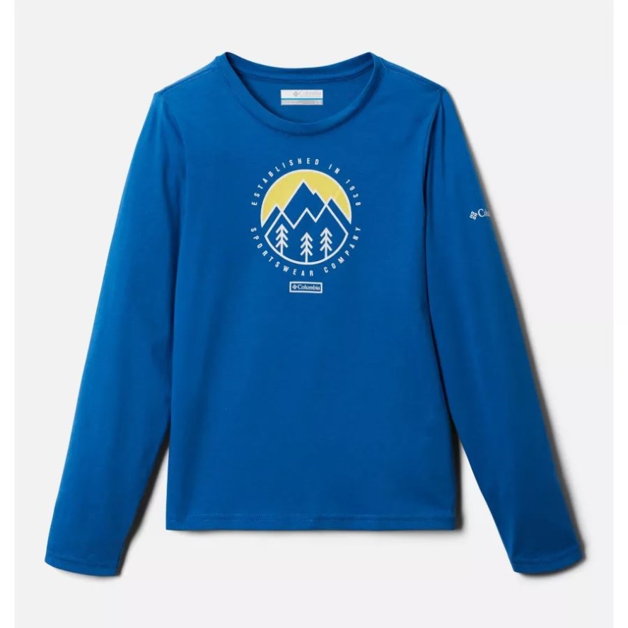 Bright Indigo/Outdoor Park Columbia Sale Boys' Dobson Pass Long Sleeve Graphic T-Shirt