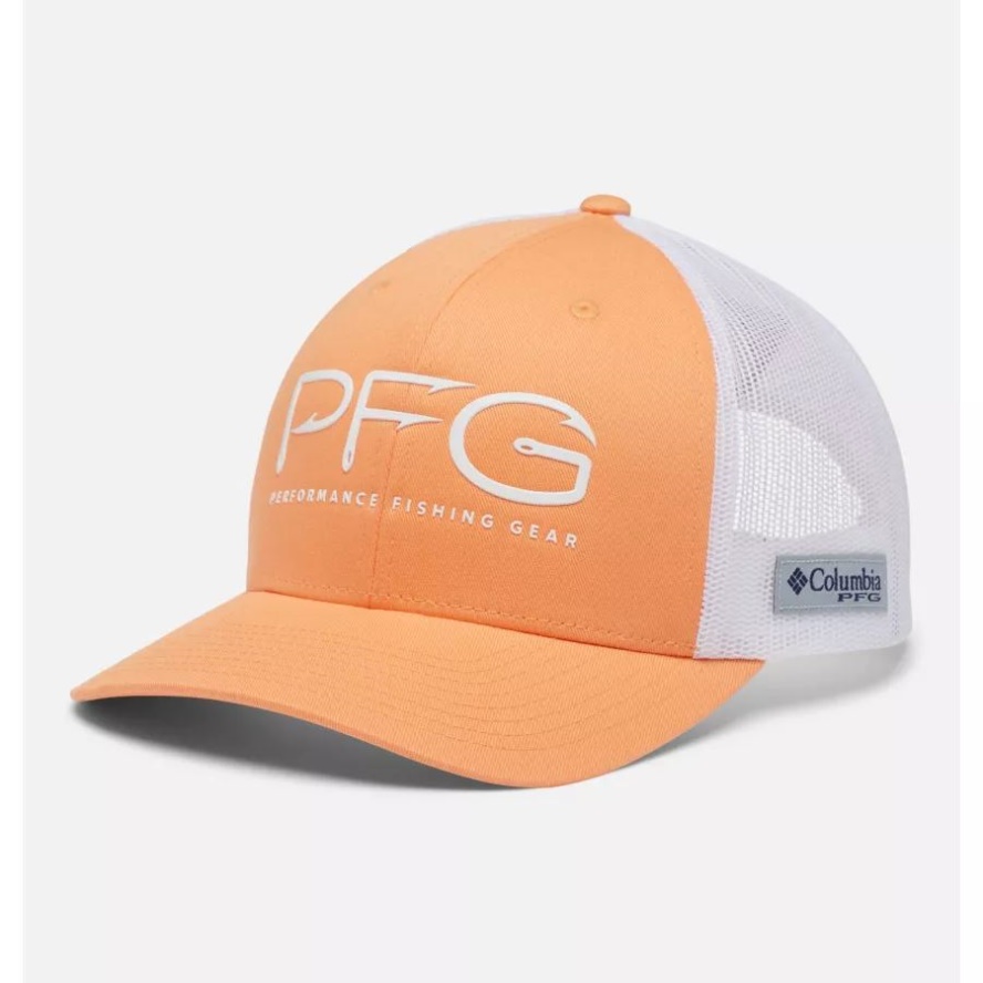 Bright Nectar/White PFG Mesh Snap Back Hooks Ball Cap High Crown Columbia Sale