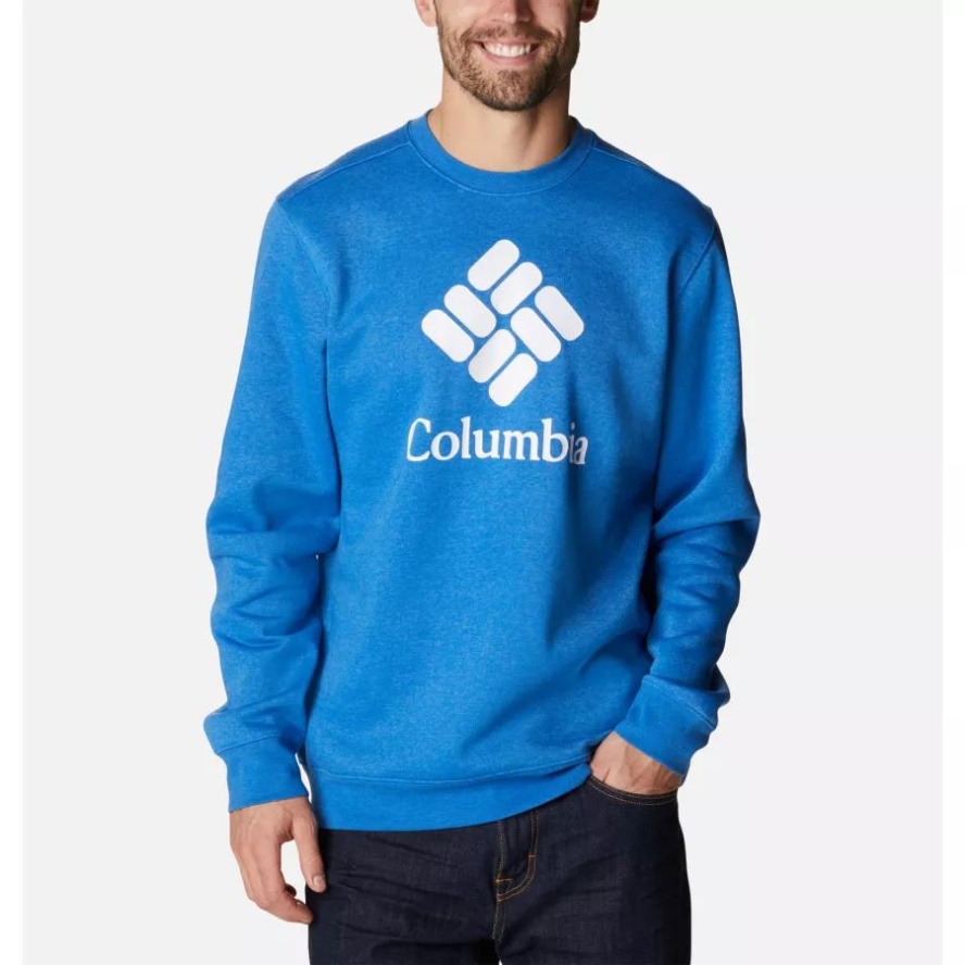 Brt Indigo Heather/CSC Stacked Logo Men's Trek Crew Sweatshirt Columbia Sale