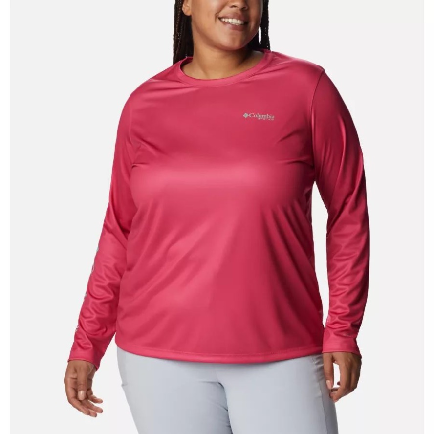 Cactus Pink/Kelp Palmetto Columbia Sale Women's PFG Tidal Tee Sailfish Flair Long Sleeve Shirt Plus Size