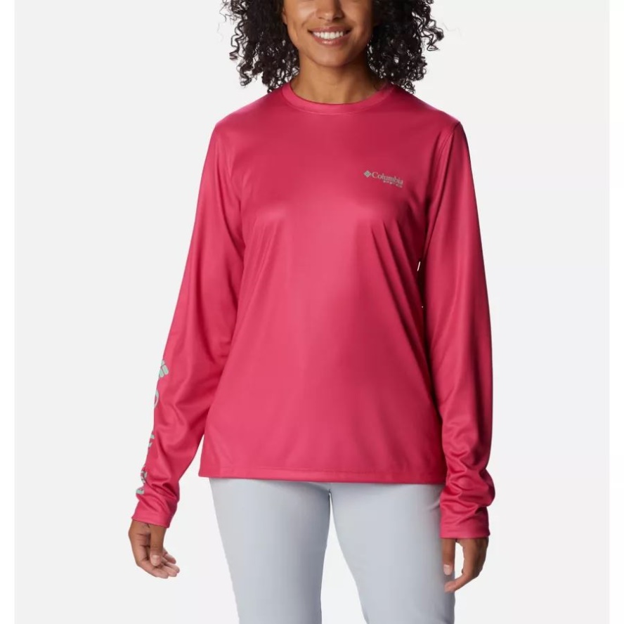 Cactus Pink/Kelp Palmetto Women's PFG Tidal Tee Sailfish Flair Long Sleeve Shirt Columbia Sale
