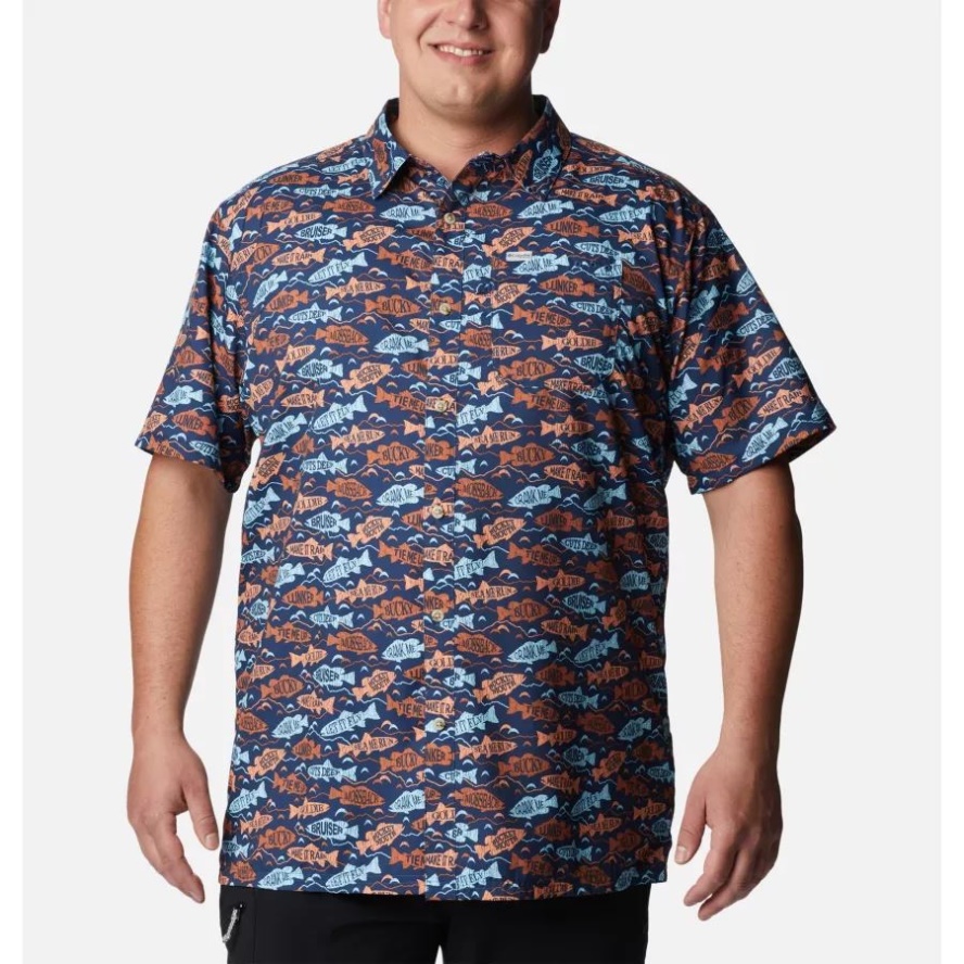 Carbon Fishfinder Print Columbia Sale Men's PFG Super Slack Tide Camp Shirt Big