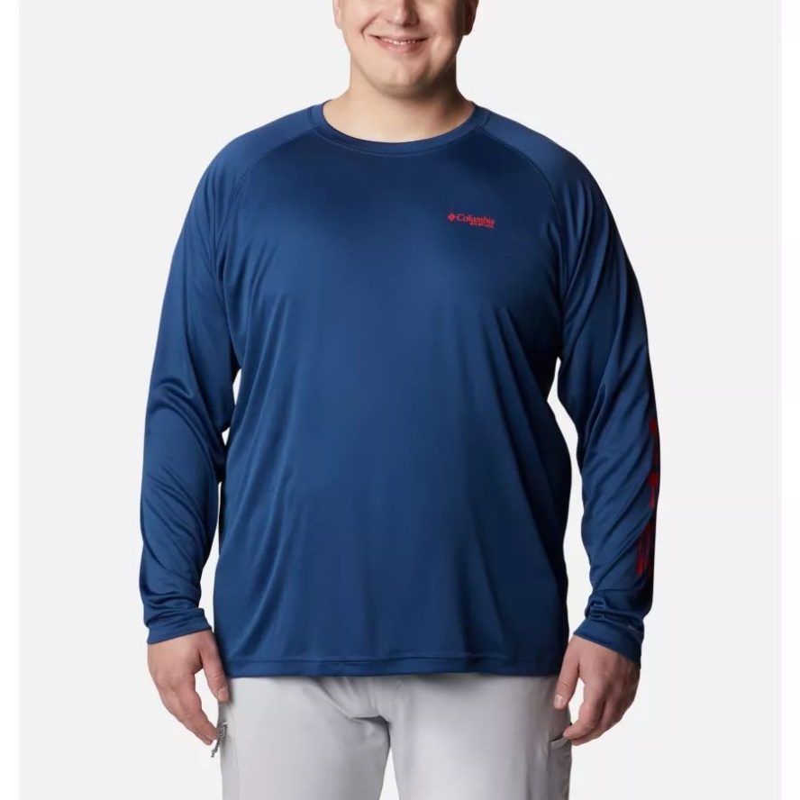 Carbon/Red Spark Logo Columbia Sale Men's PFG Terminal Tackle Long Sleeve Shirt Big