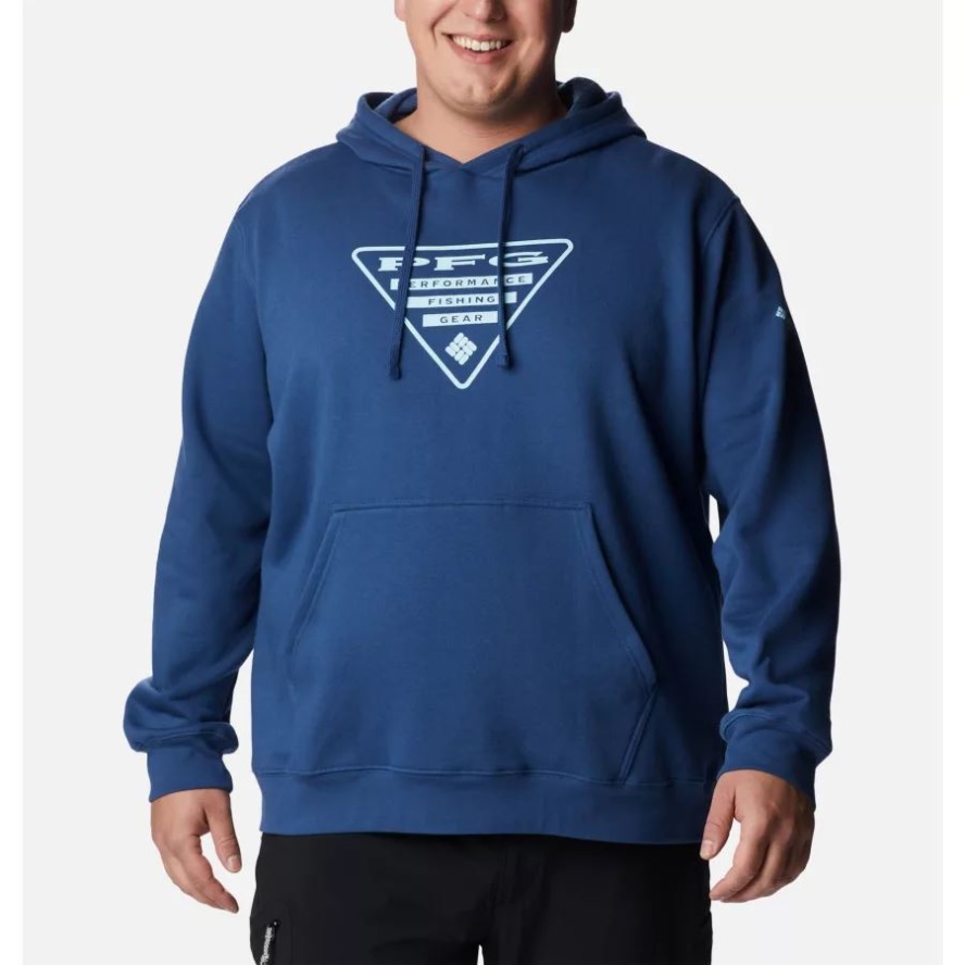 Carbon/Spring Blue Columbia Sale Men's PFG Triangle II Hoodie Big