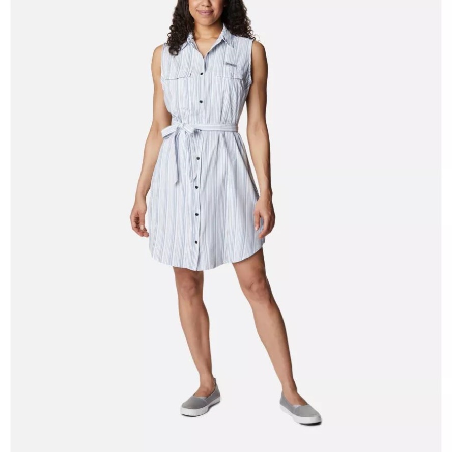 Carbon Vertical Stripe Women's PFG Sun Drifter Woven Dress II Columbia Sale