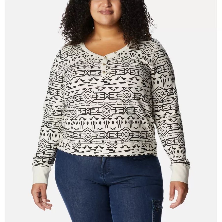 Chalk 80s Stripe Women's Holly Hideaway Long Sleeve Shirt Plus Size Columbia Sale