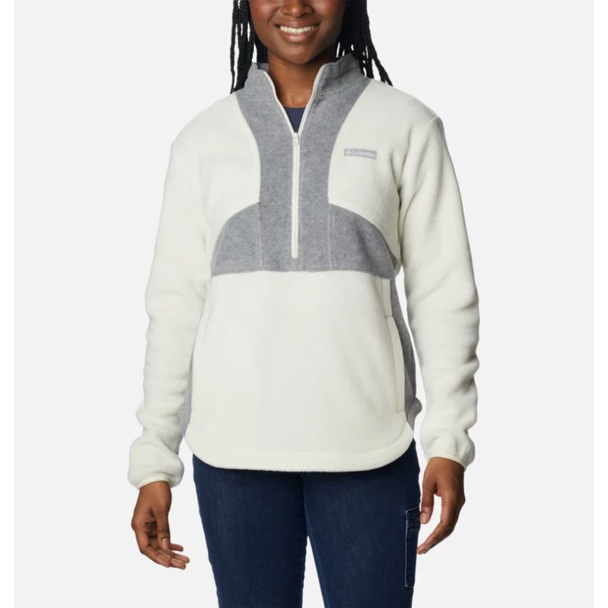 Chalk/Light Grey Heather Women's Benton Springs Colorblock Half Zip Fleece Pullover Columbia Sale