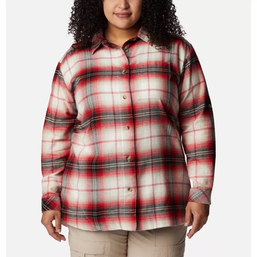 Chalk Multi Tartan Women's Holly Hideaway Flannel Shirt Plus Size Columbia Sale