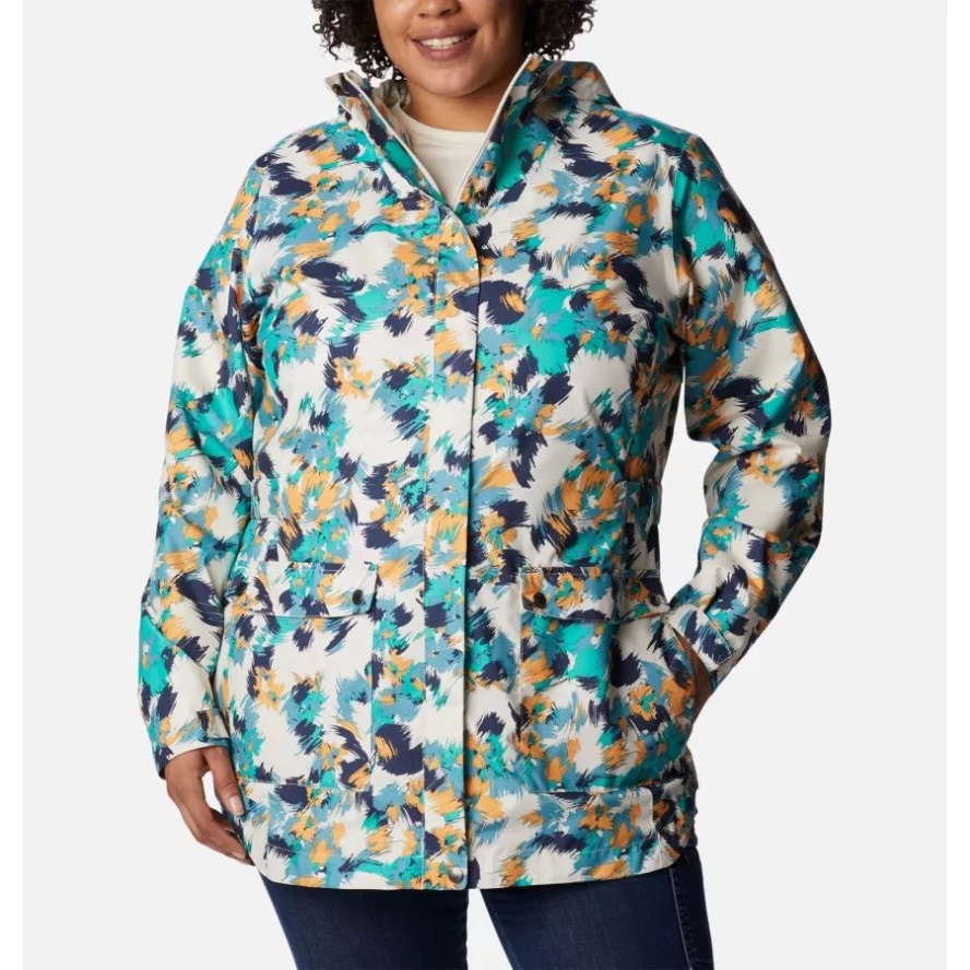 Chalk Typhoon Blooms Multi Print Women's Here And There Trench Jacket—Plus Size Columbia Sale