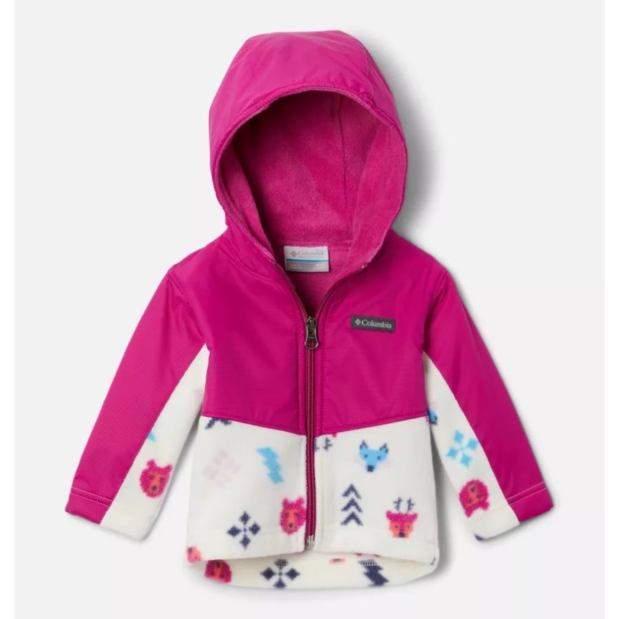 Chalk Woodlands/Wild Fuchsia Columbia Sale Kids' Infant Steens Mountain Overlay Hooded Jacket