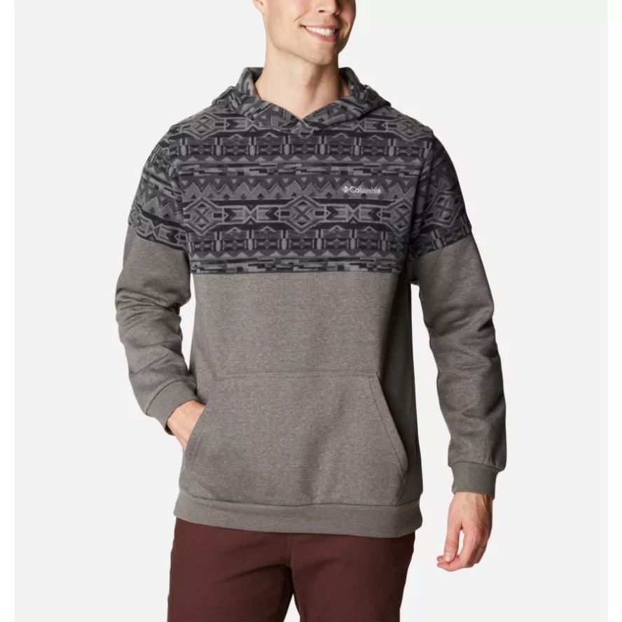 Charcoal Heather/Black 80s Stripe Print Men's Columbia Sale Trek Printed Hoodie Columbia Sale