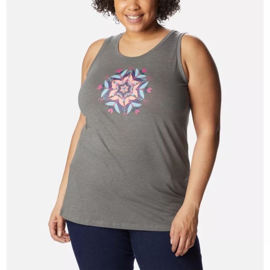 Charcoal Heather/Floral Leafscape Columbia Sale Women's Bluff Mesa Tank Plus Size