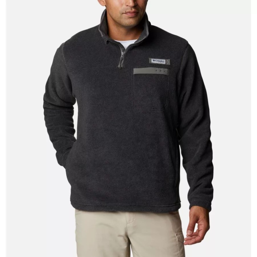 Charcoal Heather Men's PFG Grander Marlin MTR Fleece Pullover Columbia Sale