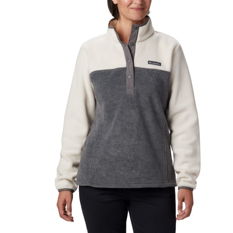 City Grey Heather/Chalk Columbia Sale Women's Benton Springs 1/2 Snap Pullover Petite