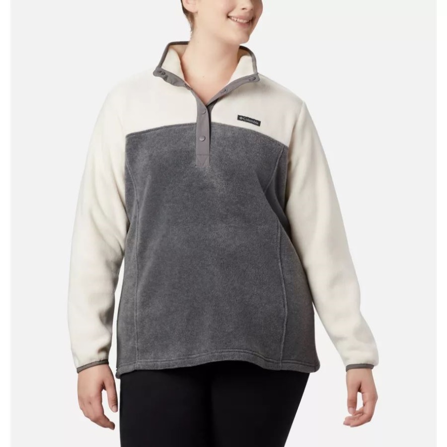 City Grey Heather/Chalk Women's Benton Springs 1/2 Snap Pullover Plus Size Columbia Sale