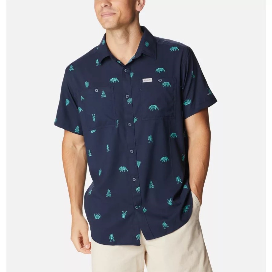 Collegiate Navy Camp Social Columbia Sale Men's Utilizer Printed Woven Short Sleeve Shirt