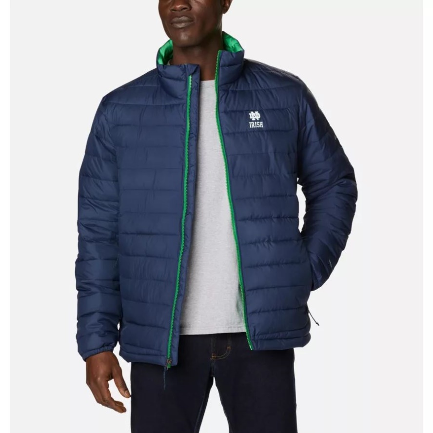 Collegiate Navy Columbia Sale Men's Collegiate Powder Lite Jacket Notre Dame