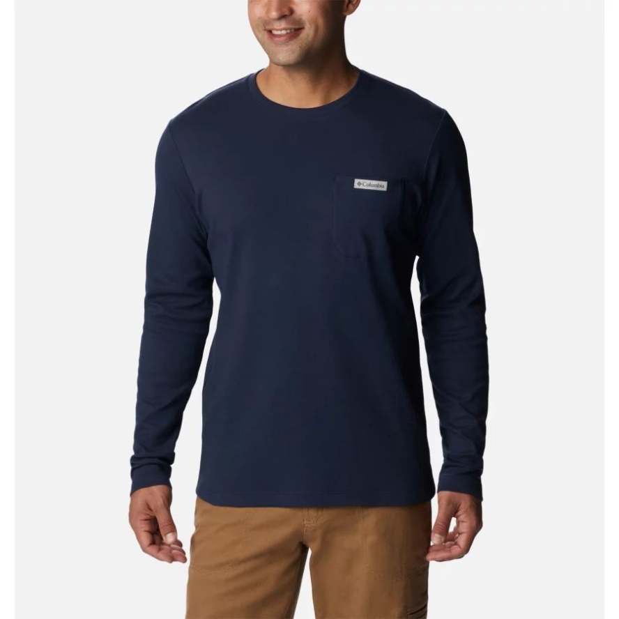 Collegiate Navy Columbia Sale Men's Heritage Park Long Sleeve Pocket Tee