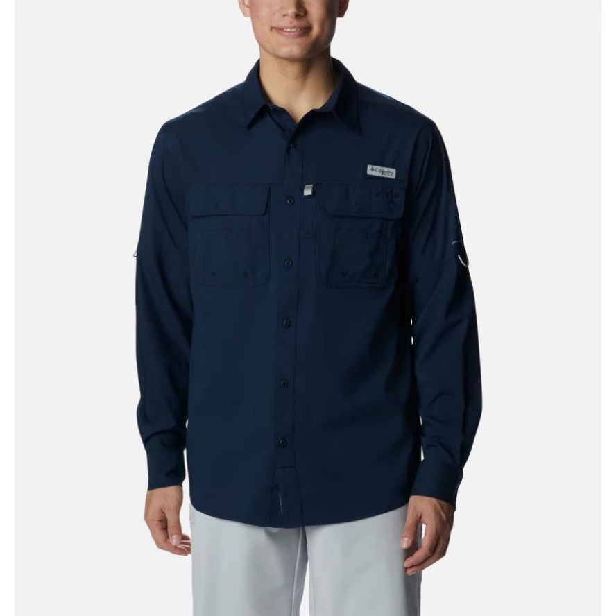 Collegiate Navy Columbia Sale Men's PFG Drift Guide Woven Long Sleeve Shirt