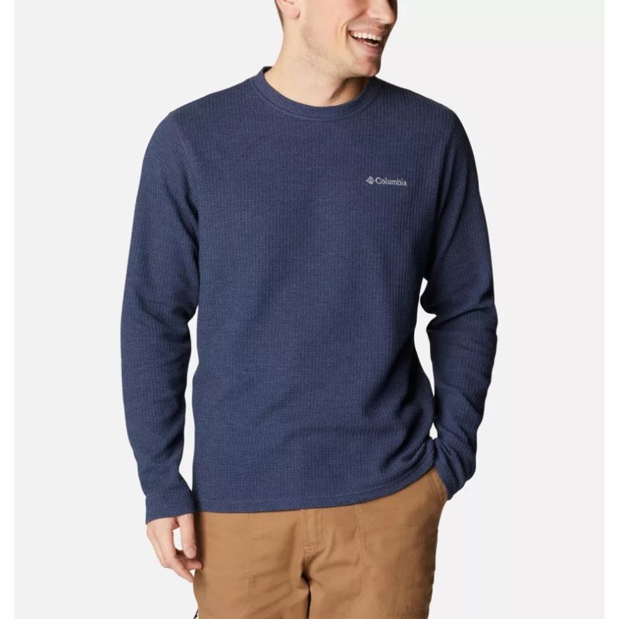 Collegiate Navy Heather Men's Pine Peak II Waffle Long Sleeve Crew Columbia Sale