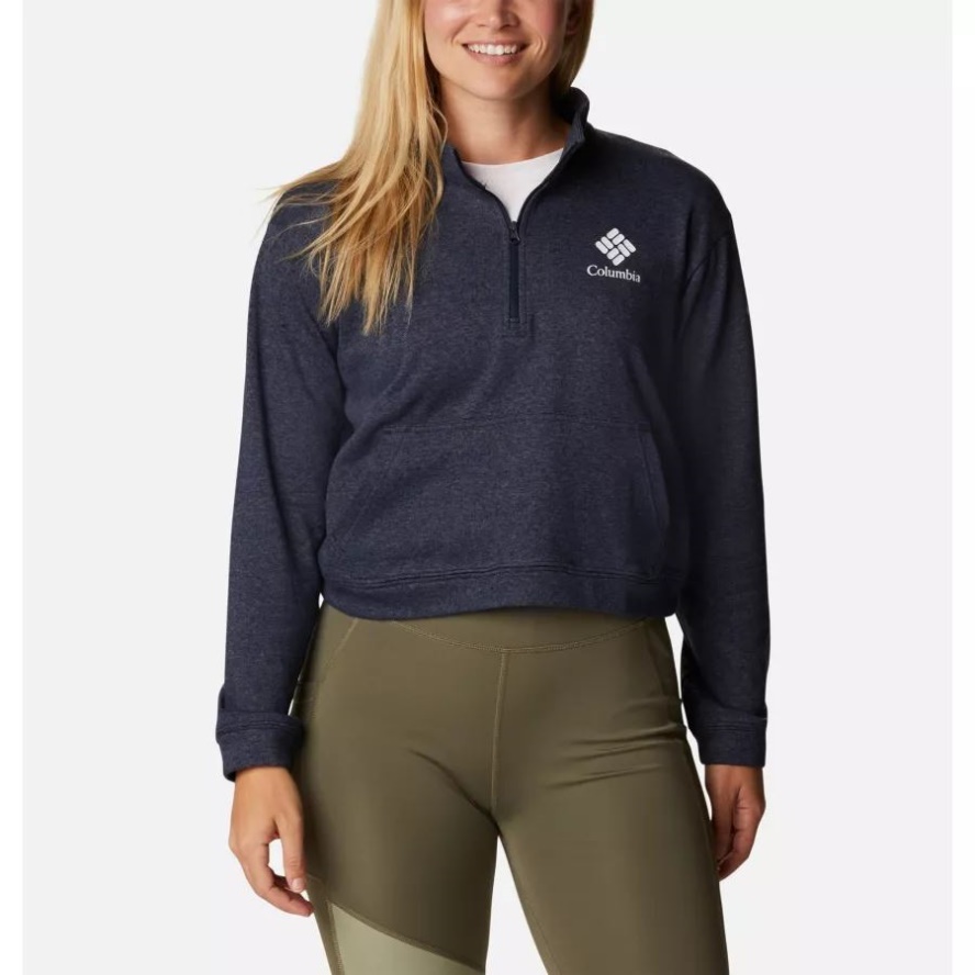 Collegiate Navy Heather/Stacked Gem Women's Columbia Sale Trek French Terry Half Zip Sweatshirt Columbia Sale