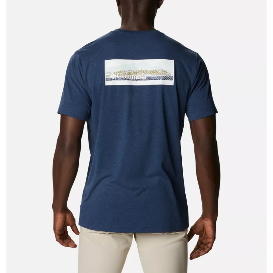 Collegiate Navy Hthr/Off Grid Graphic Columbia Sale Men's Tech Trail Graphic T-Shirt