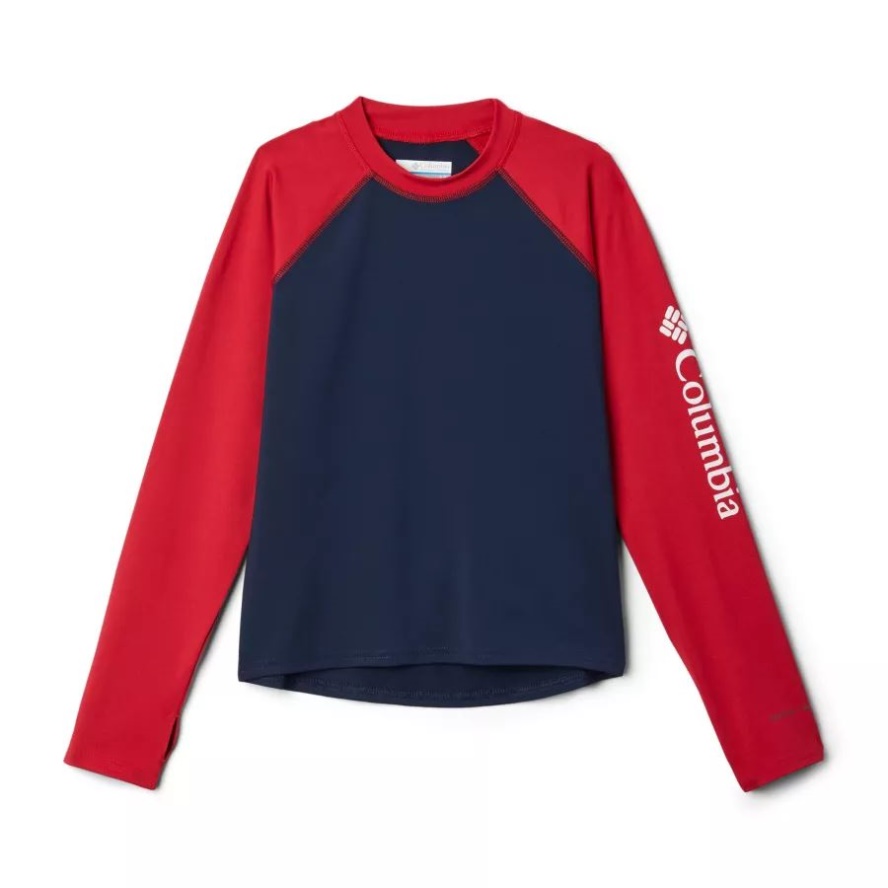 Collegiate Navy/Mountain Red Columbia Sale Kids' Sandy ShoresLong Sleeve Sunguard Shirt