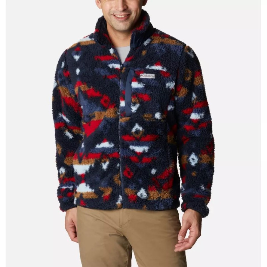 Collegiate Navy Rocky Mountain Print Men's Winter Pass Printed Fleece Jacket Columbia Sale