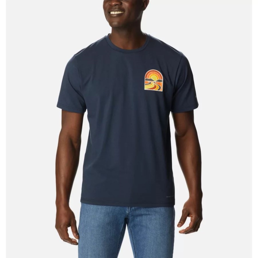 Collegiate Navy/Suntrek Trails Chest Columbia Sale Men's Sun Trek Short Sleeve Graphic T-Shirt Tall