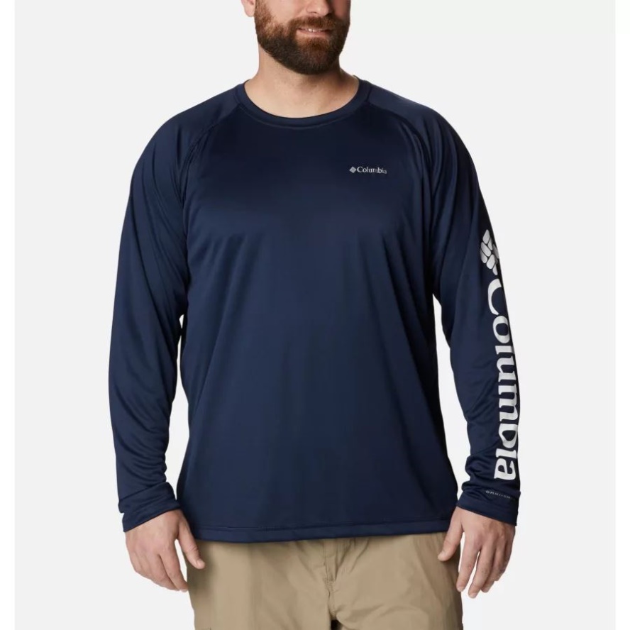 Collegiate Navy/White Logo Men's Fork Stream Long Sleeve Shirt Big Columbia Sale