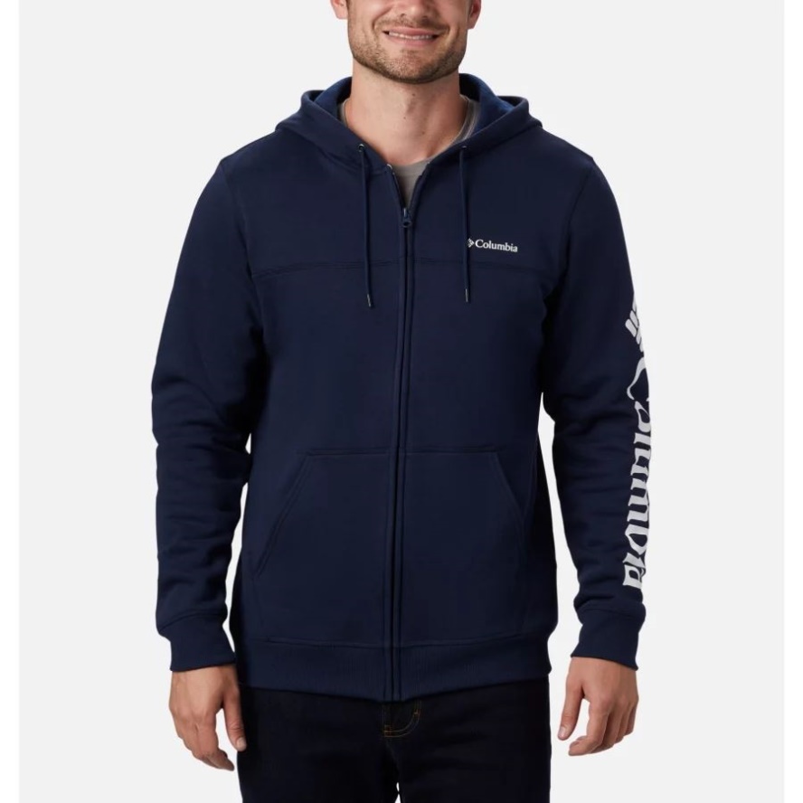 Collegiate Navy/White Men's Columbia Sale Logo Full Zip Fleece Hoodie Tall Columbia Sale