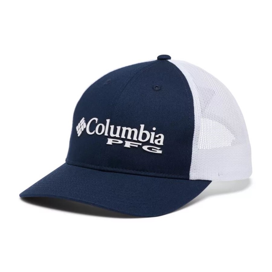 Collegiate Navy/White/Stacked Logo PFG Trucker Snap Back Columbia Sale