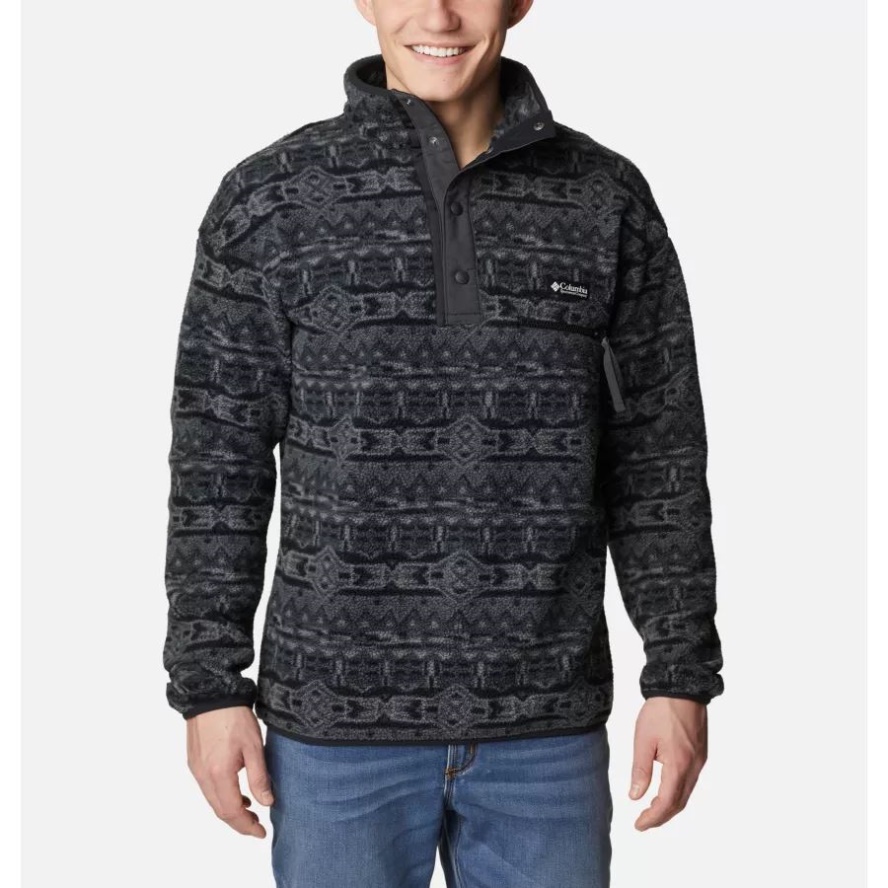 Columbia Sale Black 80s Stripe Print Men's Helvetia Half Snap Fleece