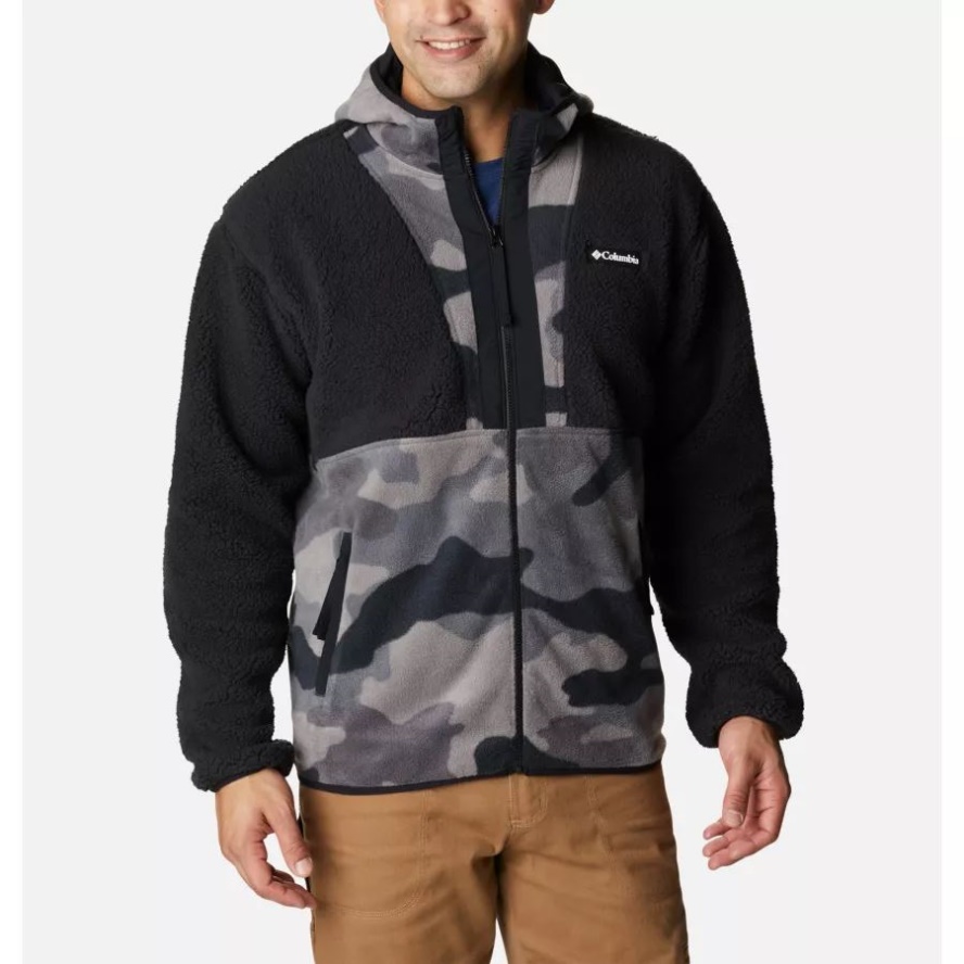 Columbia Sale Black/Black Mod Camo Print Men's Back Bowl Sherpa Full Zip Hoodie