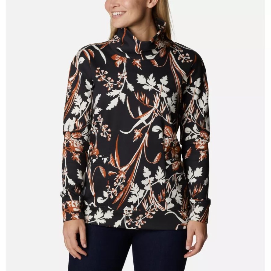 Columbia Sale Black Fallgrass Print Women's Columbia Sale Lodge Funnel Pullover
