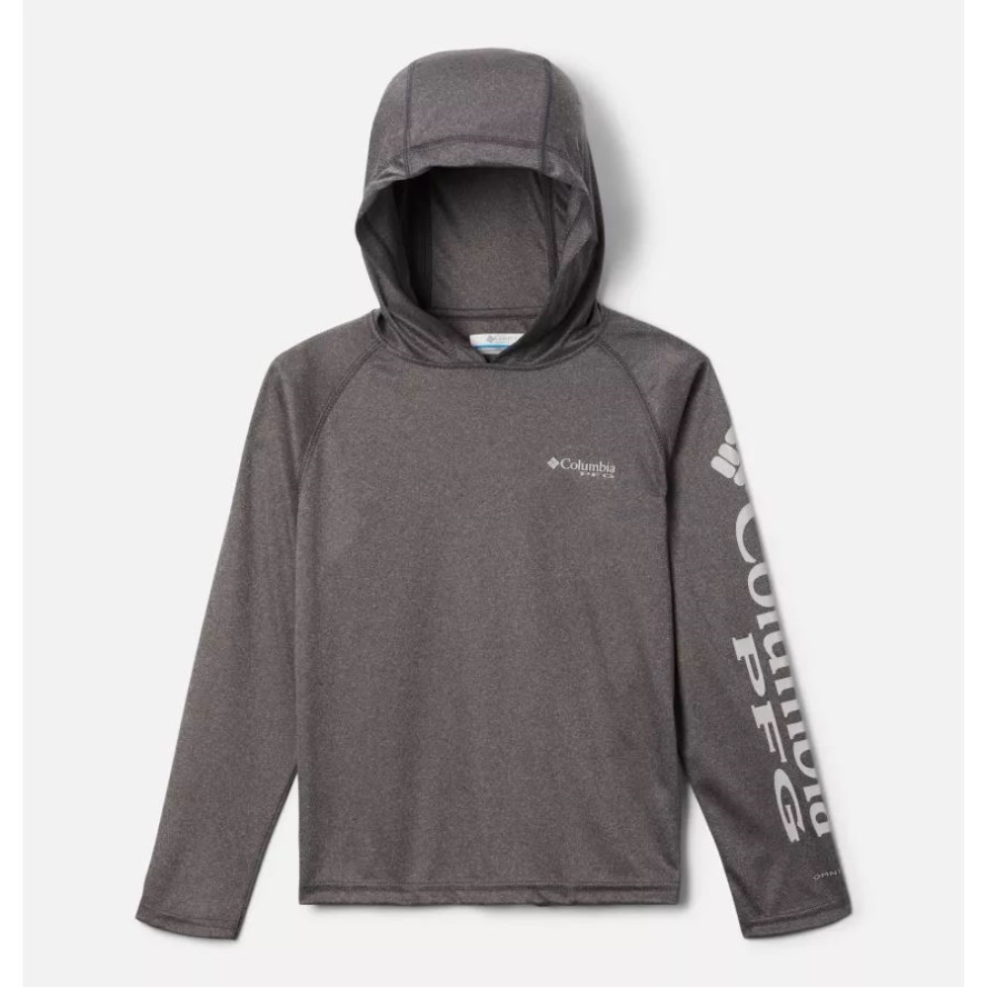 Columbia Sale Black Heather/Cool Grey Logo Boys' PFG Terminal Tackle Heather Hoodie