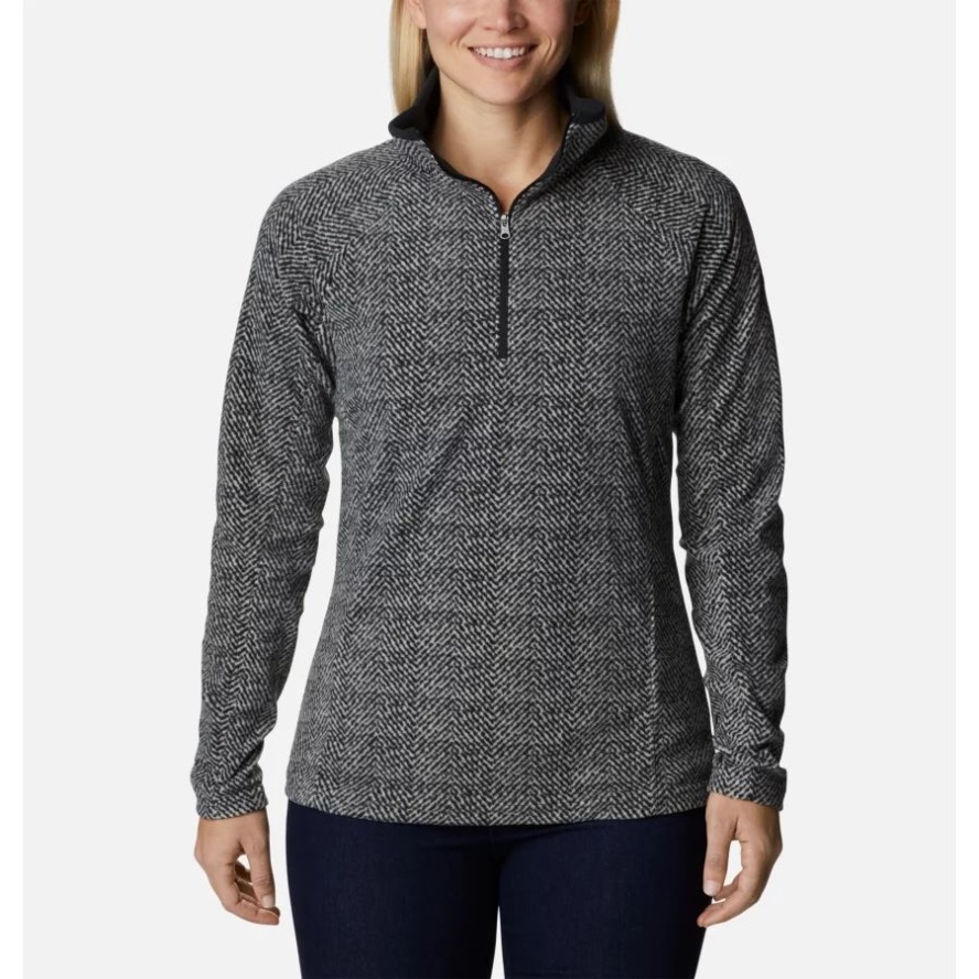 Columbia Sale Black Herringbone Print Women's Glacial IV Print Half Zip Pullover