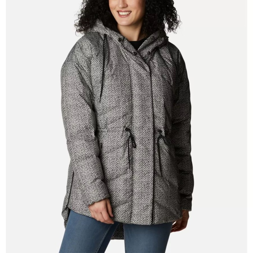 Columbia Sale Black Herringbone Print Women's Icy Heights II Down Novelty Jacket
