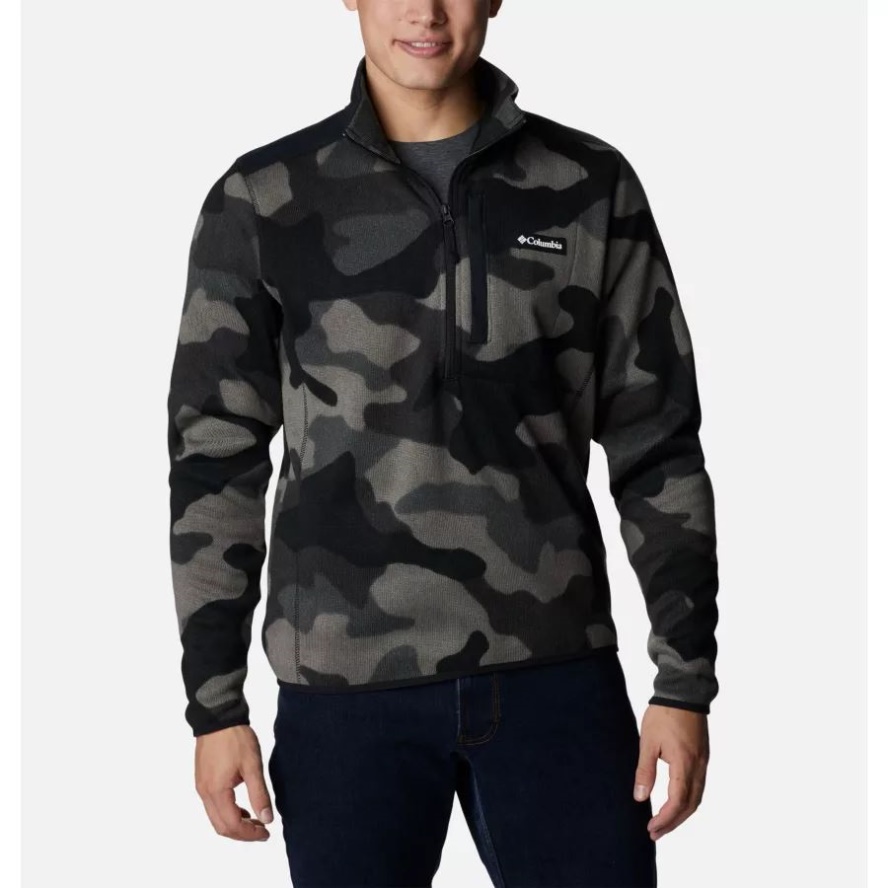 Columbia Sale Black Mod Camo Men's Sweater Weather II Printed Fleece Half Zip Pullover