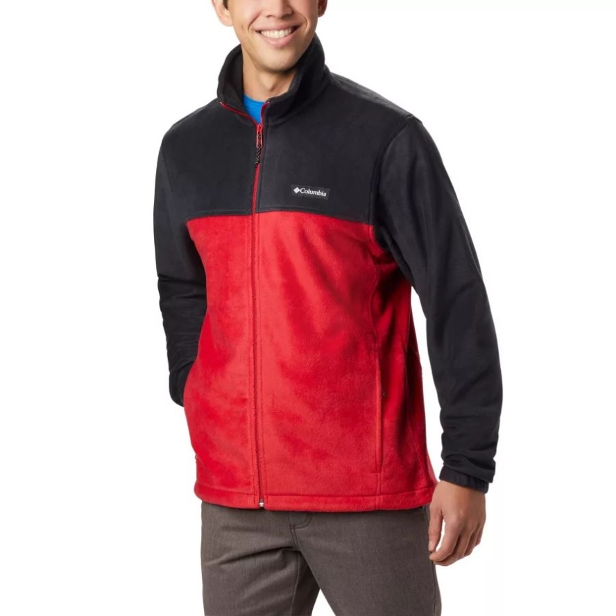 Columbia Sale Black/Mountain Red Men's Steens Mountain 2.0 Full Zip Fleece Jacket Tall