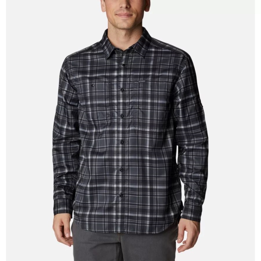 Columbia Sale Black Multi Plaid Men's Silver Ridge Utility Lite Plaid Long Sleeve Shirt