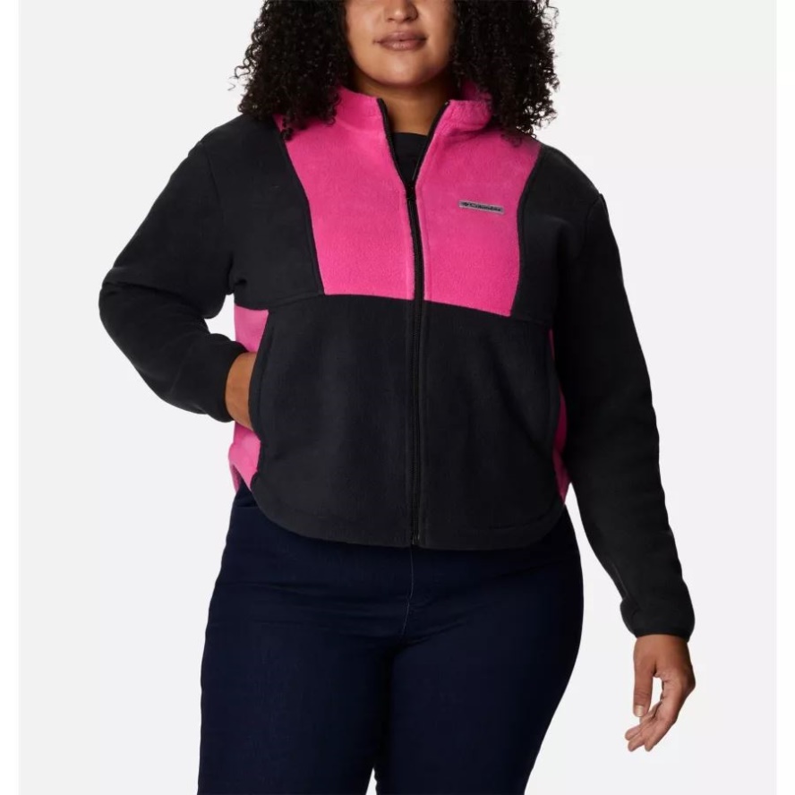 Columbia Sale Black/Pink Ice Women's Tested Tough In Pink Colorblock Full Zip Fleece Jacket Plus Size