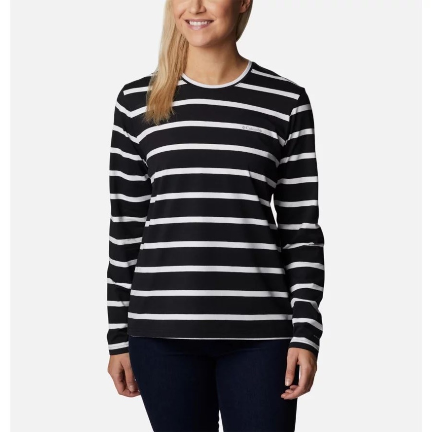 Columbia Sale Black Sun Shade Stripe Women's Sun Trek Pattern Long Sleeve T-Shirt