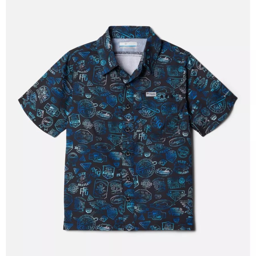 Columbia Sale Black Tye Dye PFG Boys' PFG Super Slack Tide Short Sleeve Camp Shirt