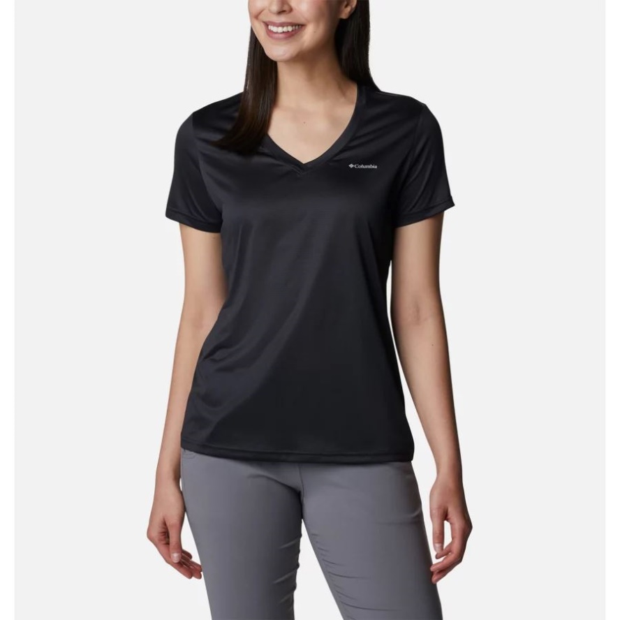 Columbia Sale Black Women's Columbia Sale Hike Short Sleeve V-Neck Shirt