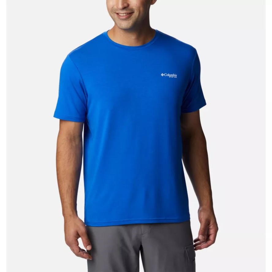 Columbia Sale Blue Macaw/Compass Blue Gradient Men's PFG Fish Flag Tech Short Sleeve Shirt