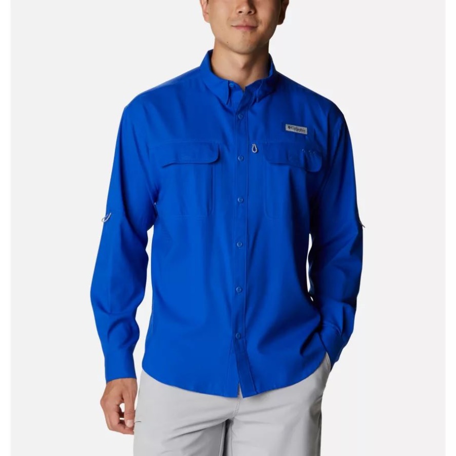 Columbia Sale Blue Macaw Men's PFG Skiff Guide Woven Long Sleeve Shirt