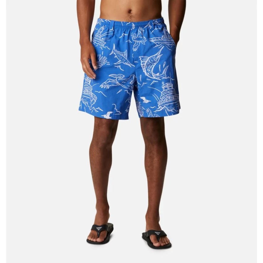Columbia Sale Blue Macaw Mighty Marlins Print Men's PFG Super Backcast Water Shorts