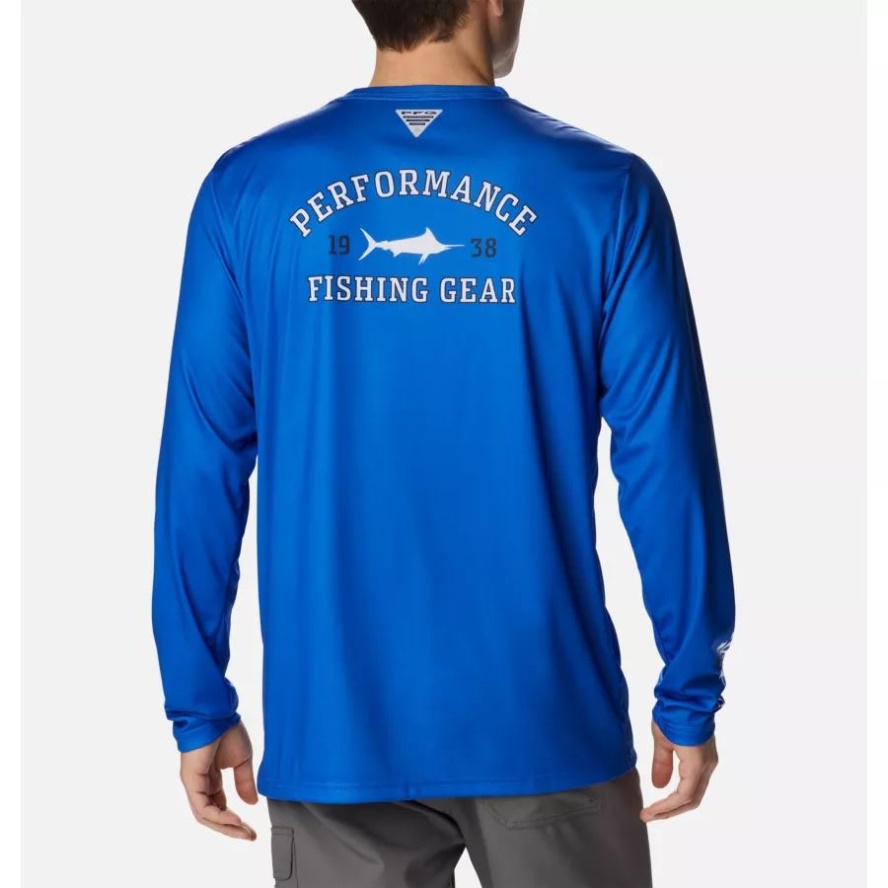 Columbia Sale Blue Macaw/White Marlin Men's PFG Terminal Tackle University Long Sleeve Shirt