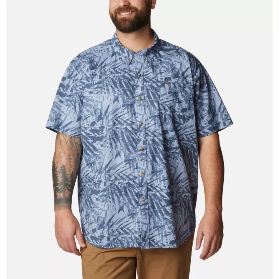 Columbia Sale Bluestone Dye Palms Men's Rapid Rivers Printed Short Sleeve Shirt Big